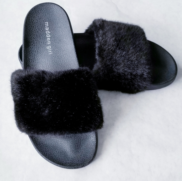 madden girl fuzzy slides